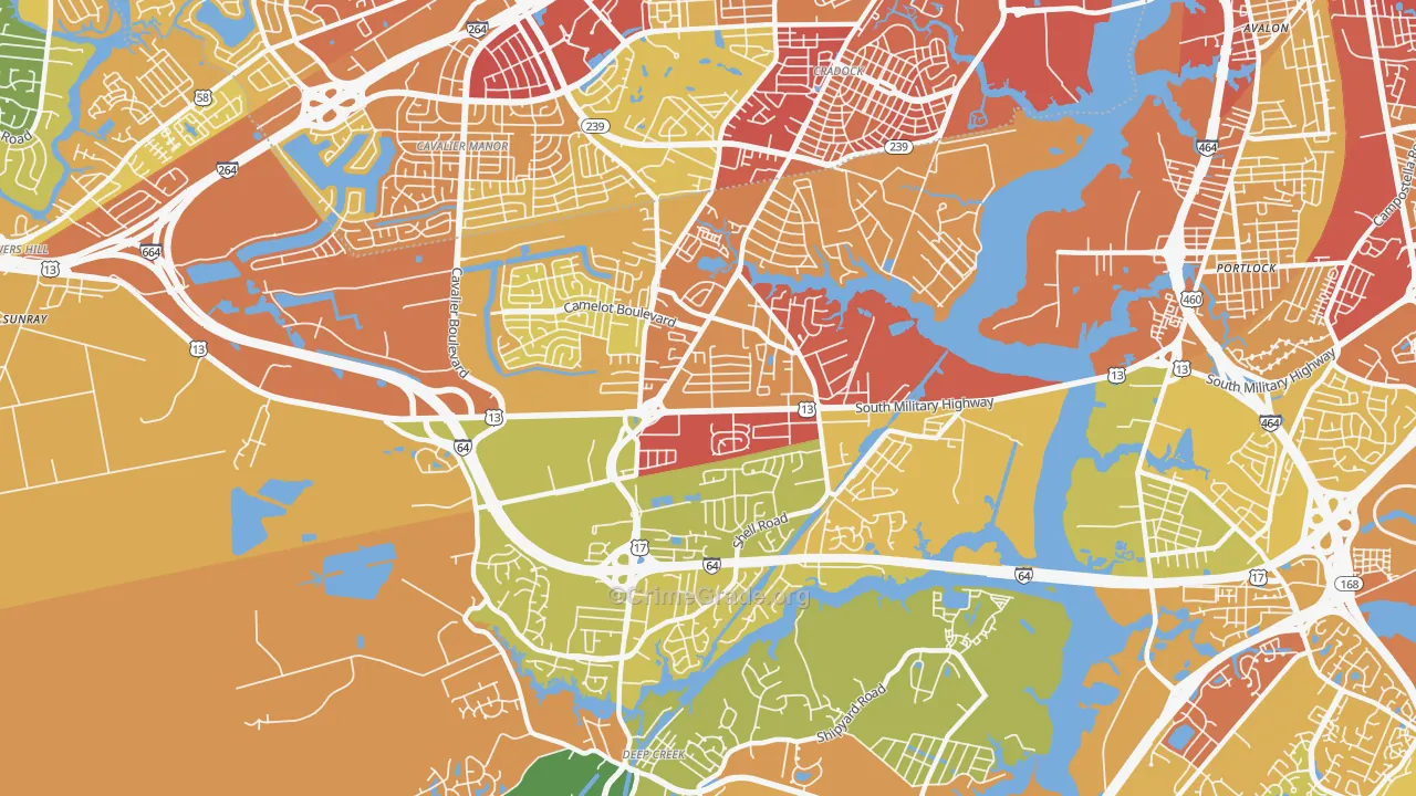 Deep Creek North, Chesapeake, VA Map of Robbery Rates