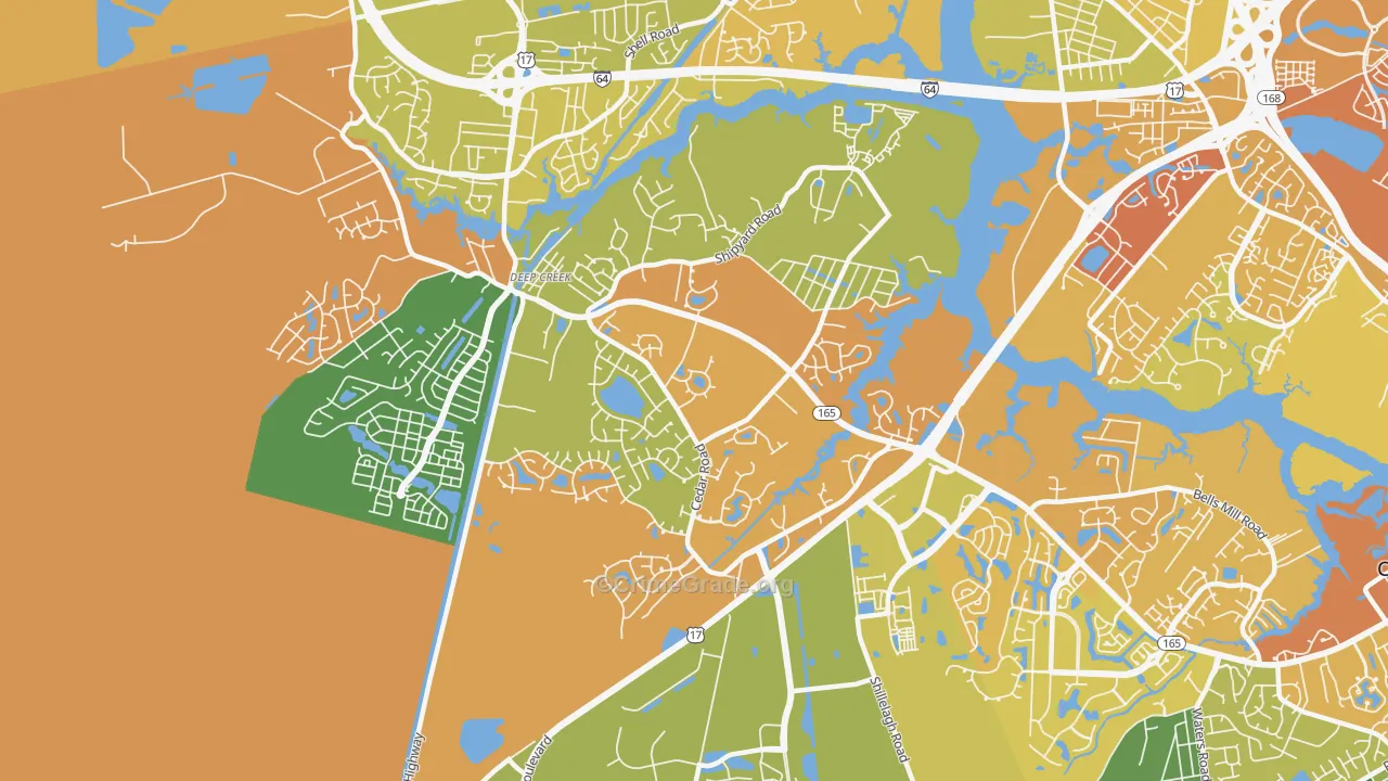 Deep Creek South, Chesapeake, VA Map of Robbery Rates