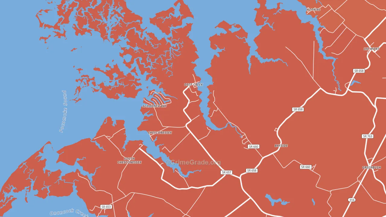 Deep Creek, VA Map of Robbery Rates