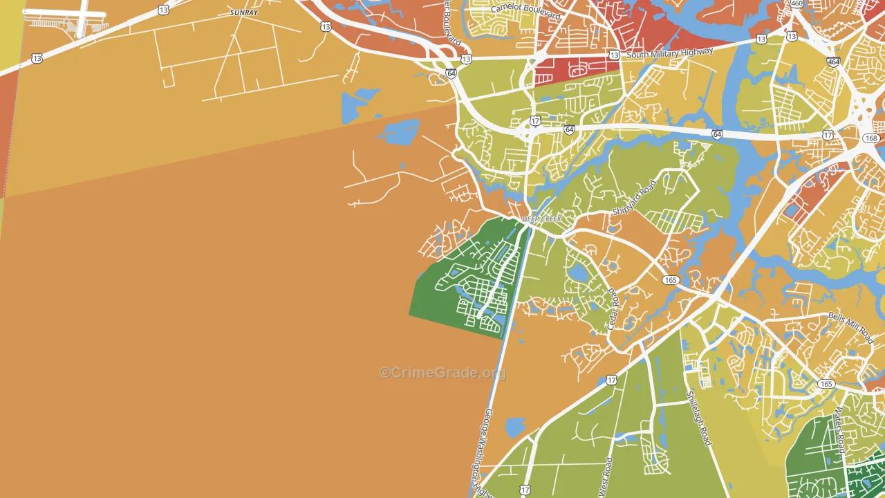 Deep Creek West, Chesapeake, VA Map of Robbery Rates