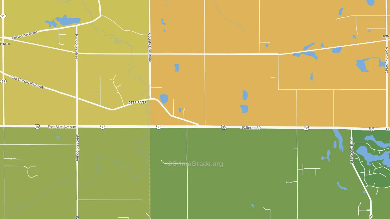 Deep River, IN Map of Robbery Rates