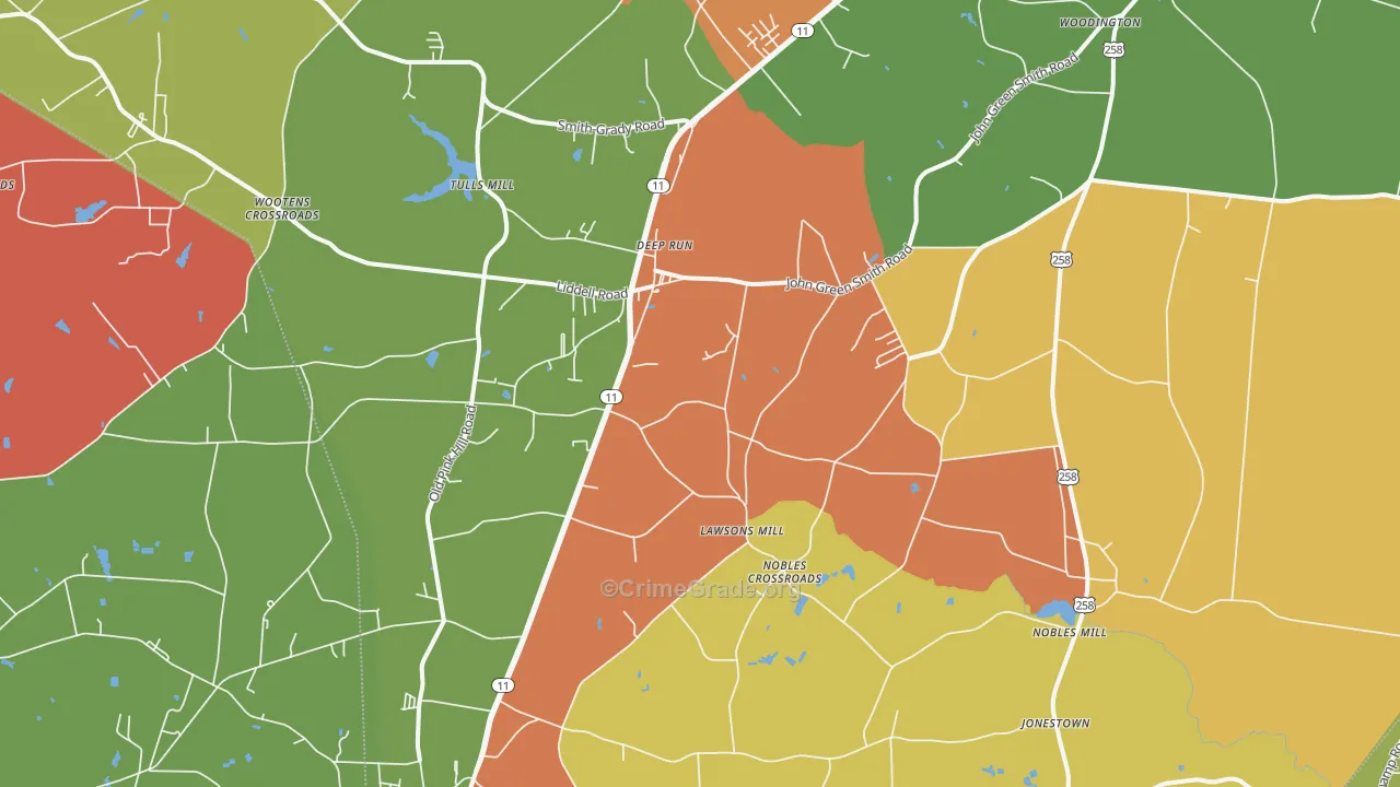 Deep Run, NC Map of Robbery Rates