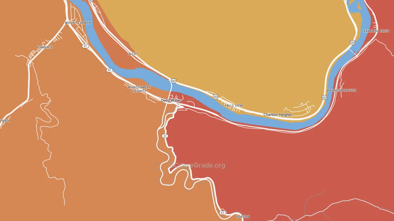 Deep Water, WV Map of Robbery Rates