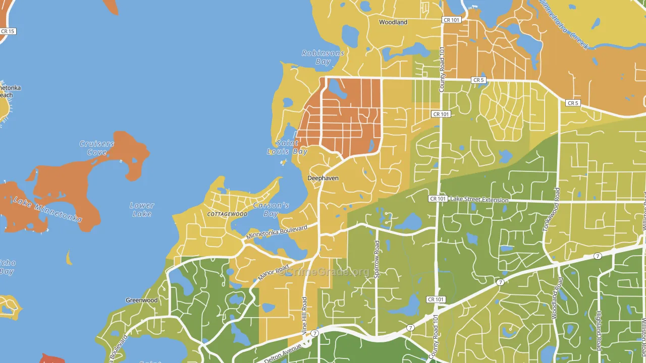 Deephaven, MN Map of Robbery Rates