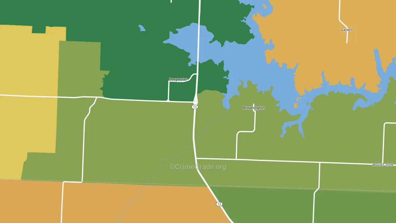 Deepwater, MO Map of Robbery Rates