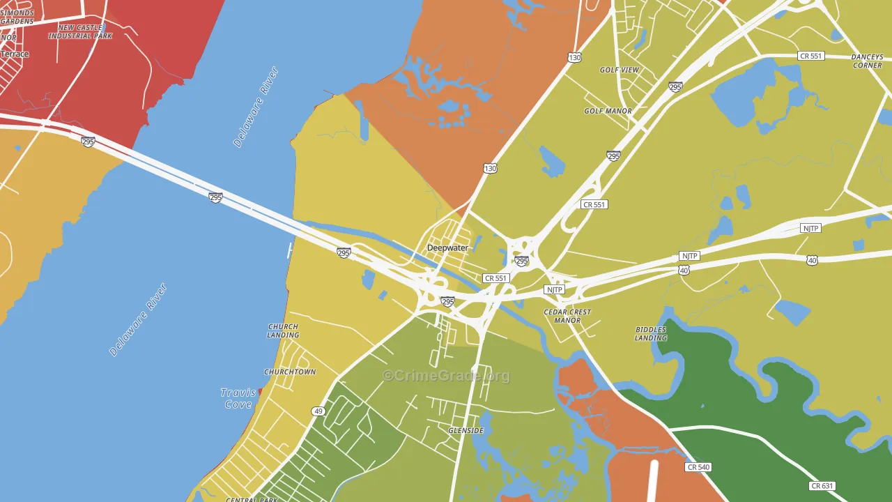 Deepwater, NJ Map of Robbery Rates