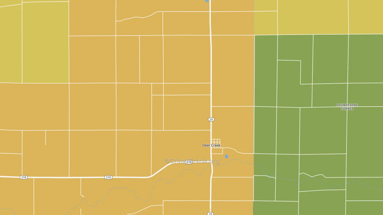 Deer Creek, IN Map of Robbery Rates