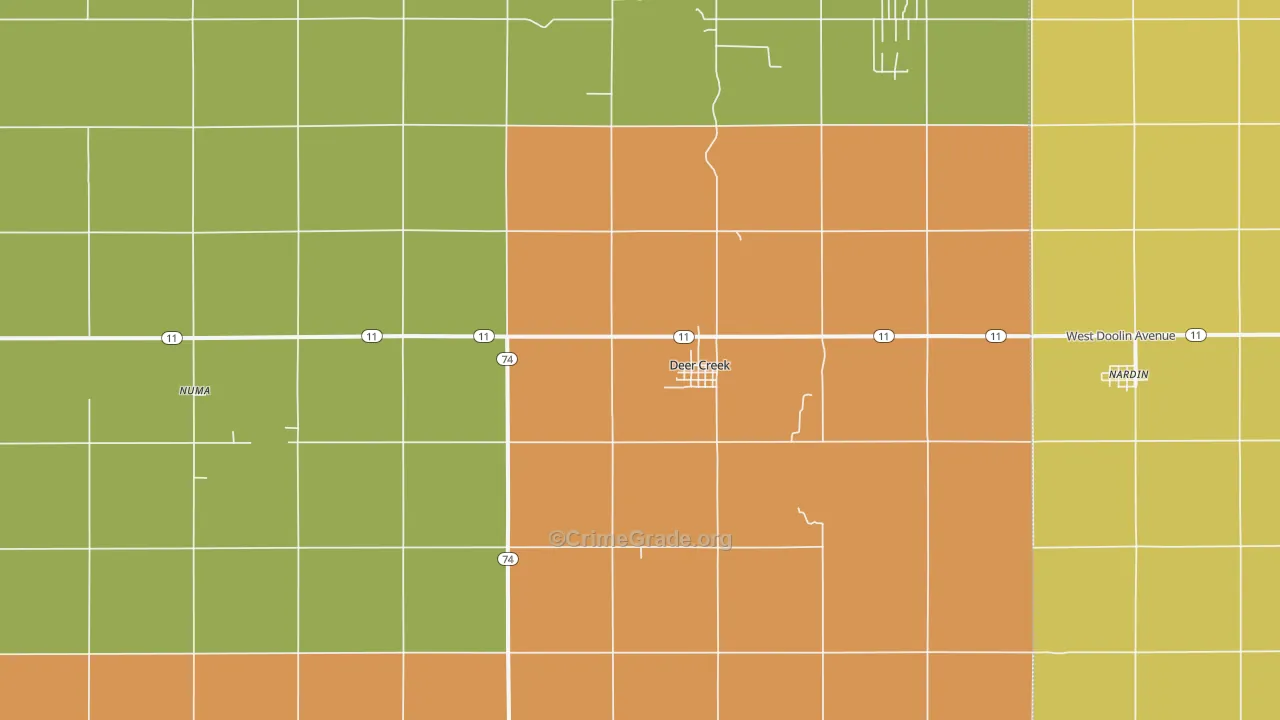 Deer Creek, OK Map of Robbery Rates