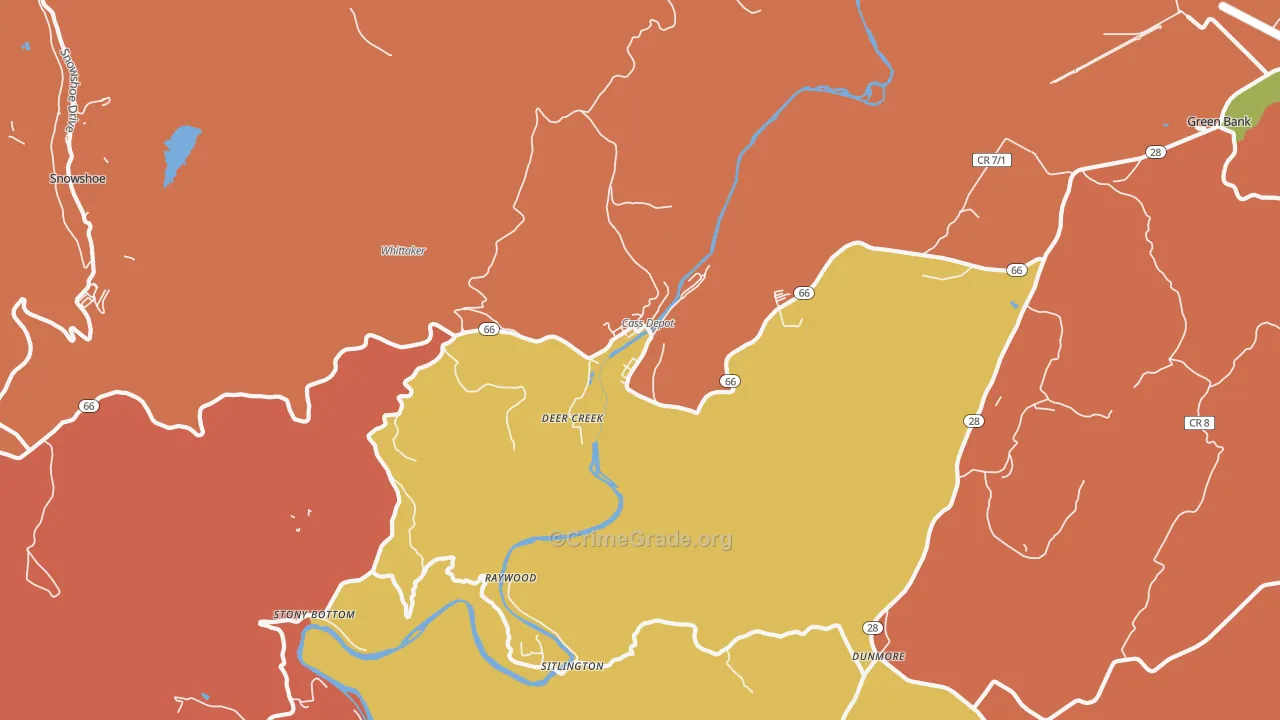 Deer Creek, WV Map of Robbery Rates
