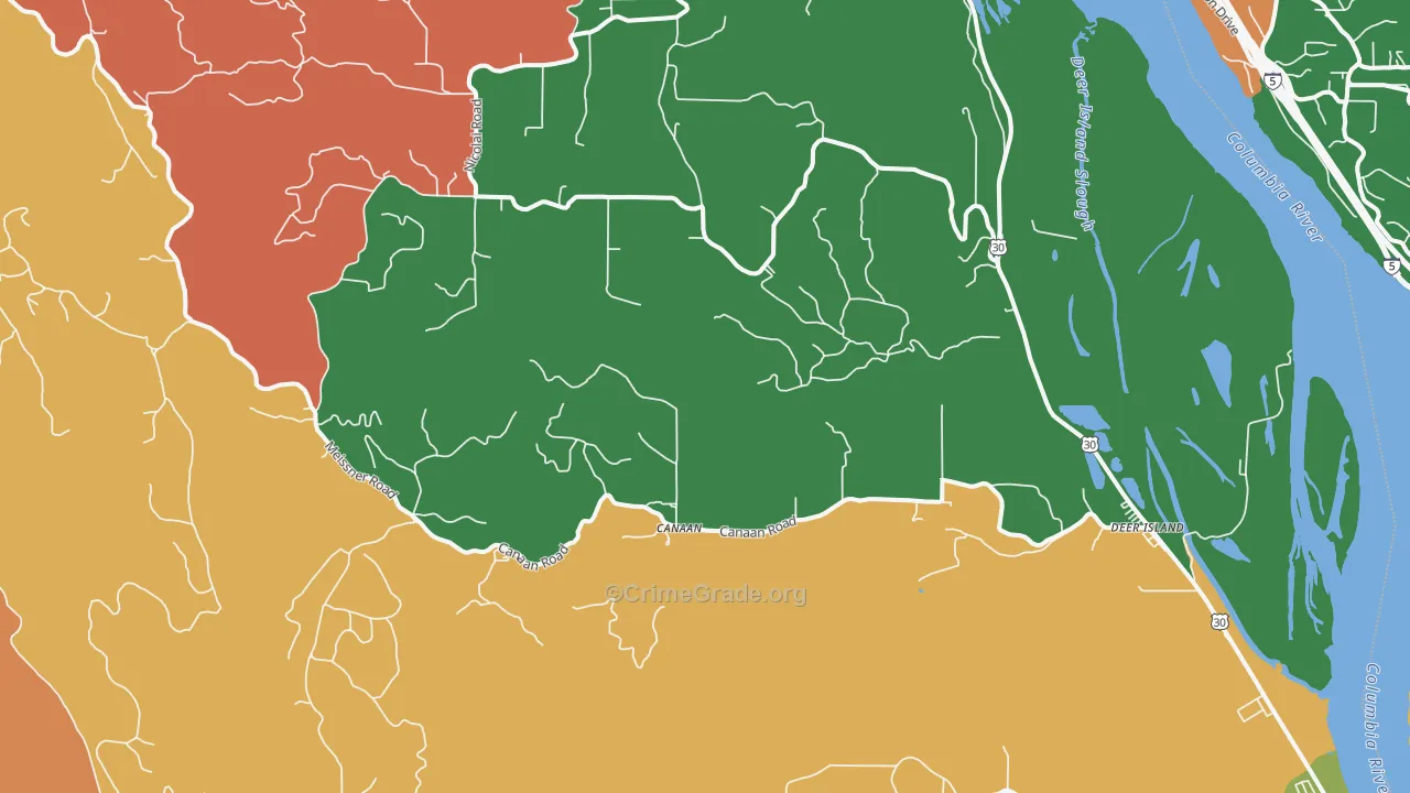 Deer Island, OR Map of Robbery Rates