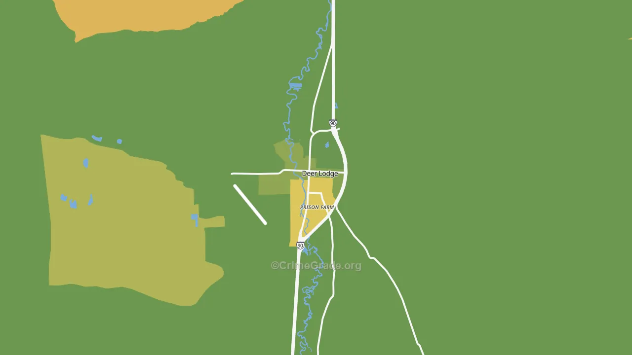 Deer Lodge, MT Map of Robbery Rates