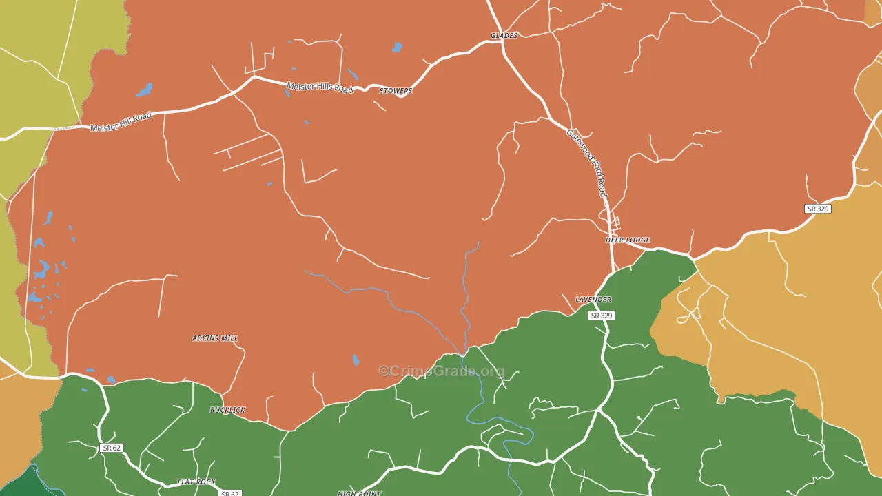 Deer Lodge, TN Map of Robbery Rates