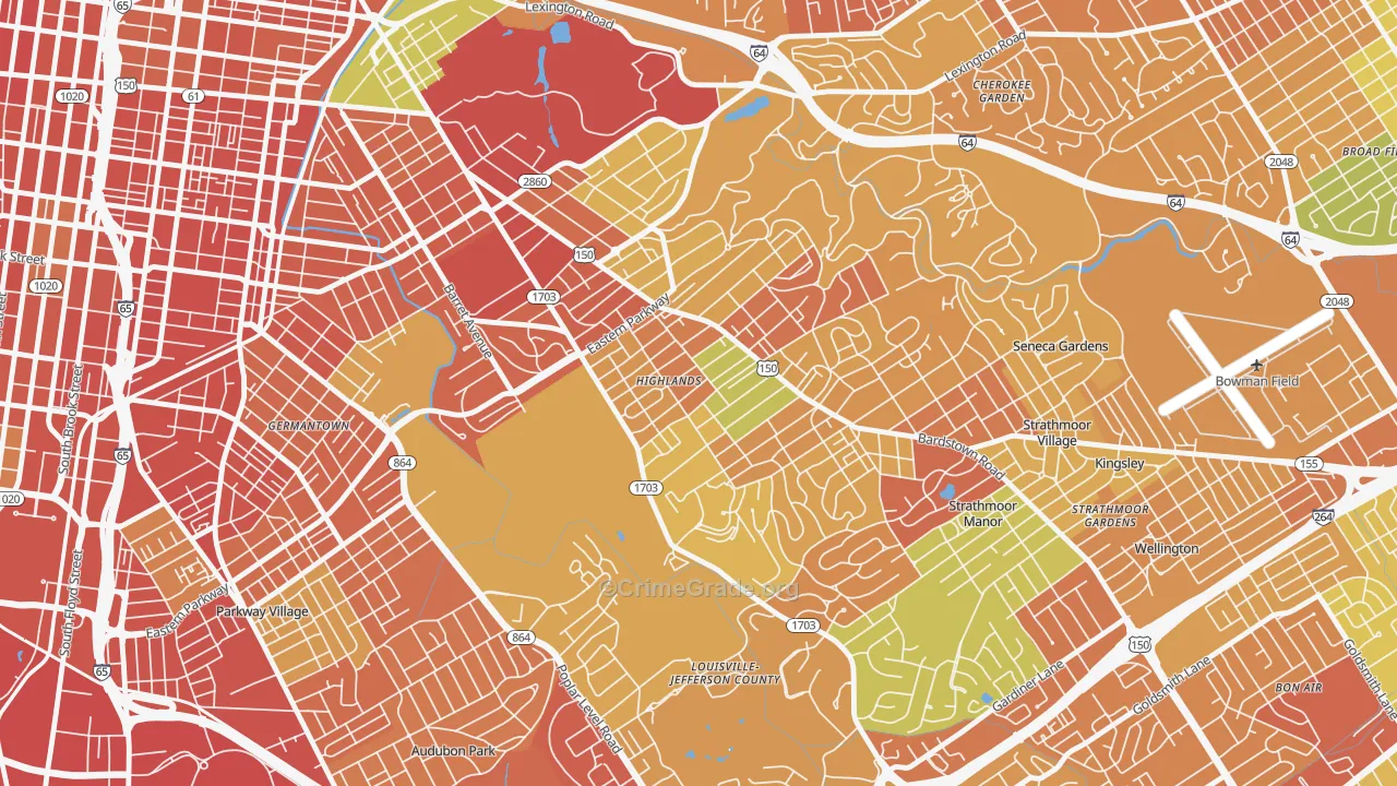Deer Park, Louisville, KY Map of Robbery Rates