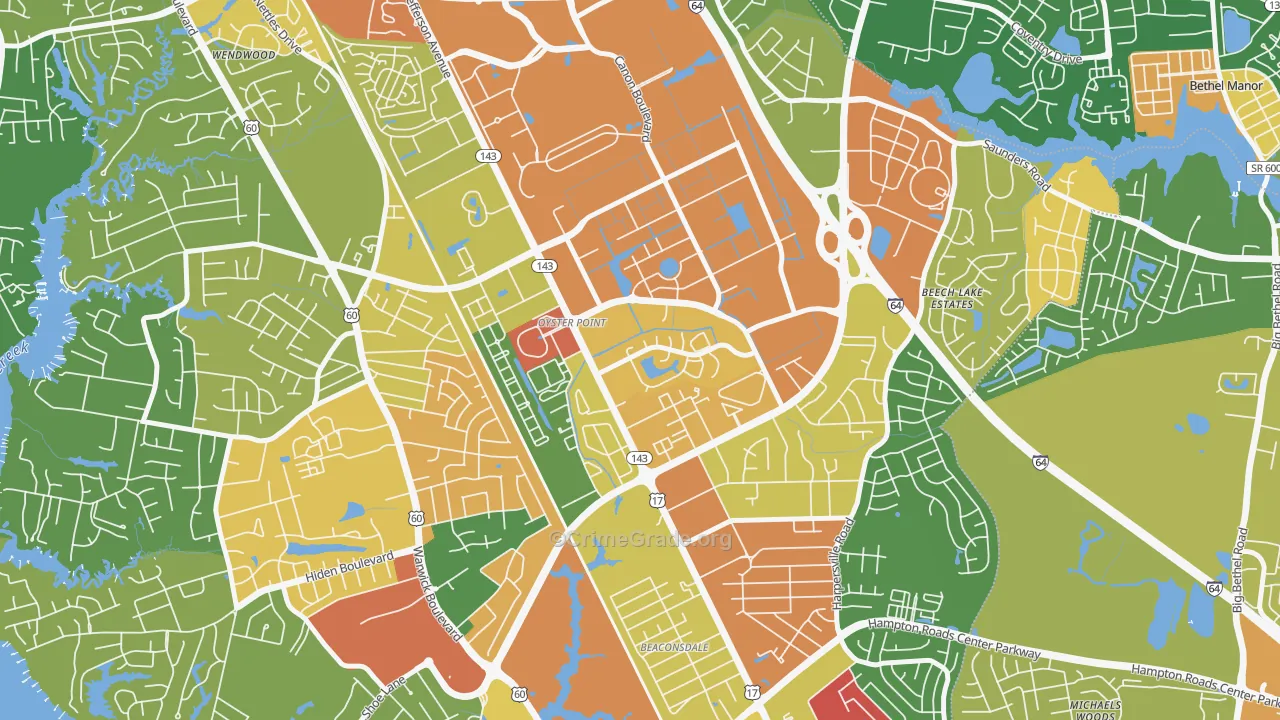 Deer Park, Newport News, VA Map of Robbery Rates