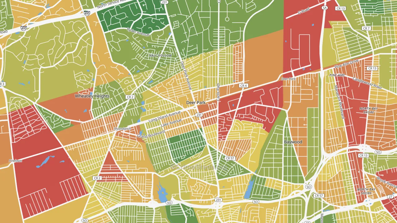 Deer Park, NY Map of Robbery Rates