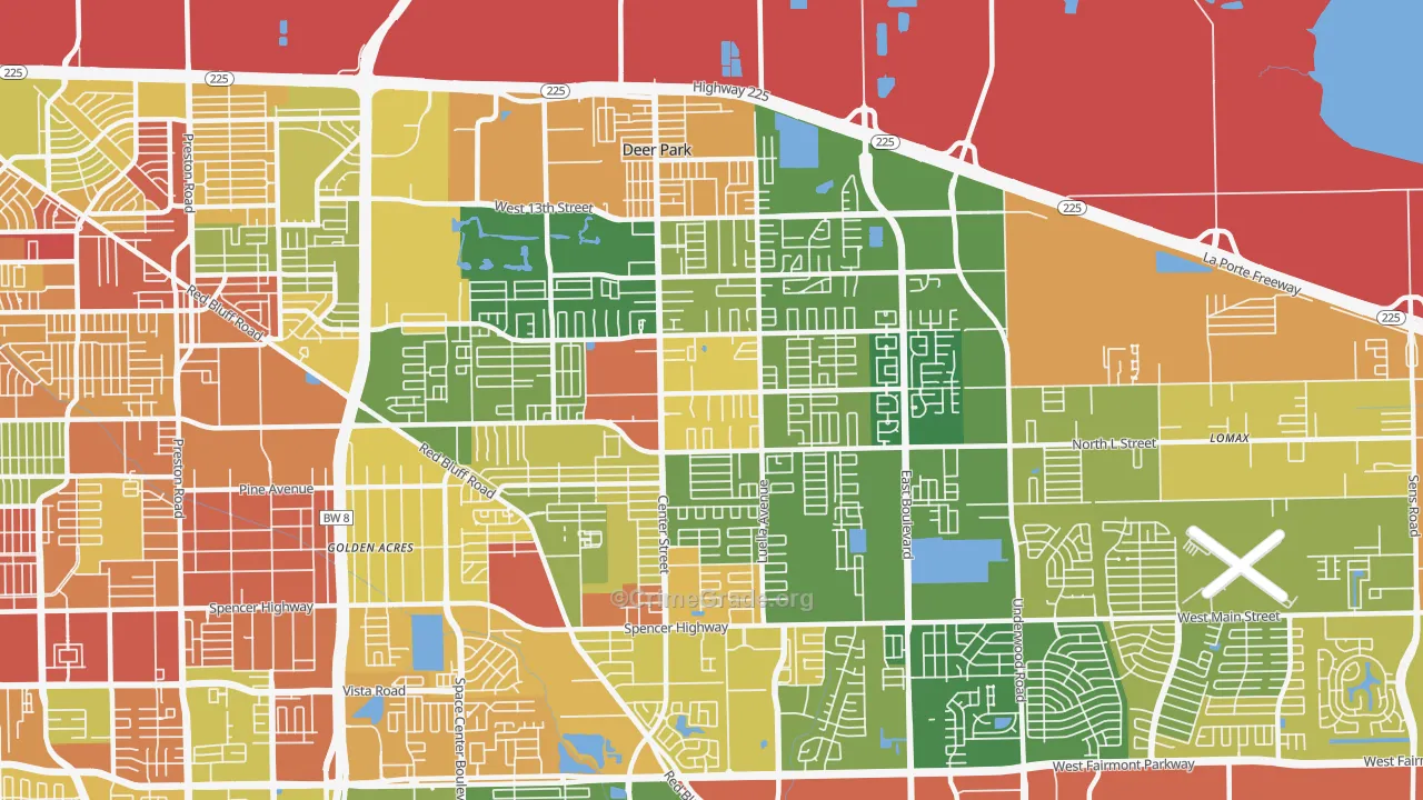 Deer Park, TX Map of Robbery Rates