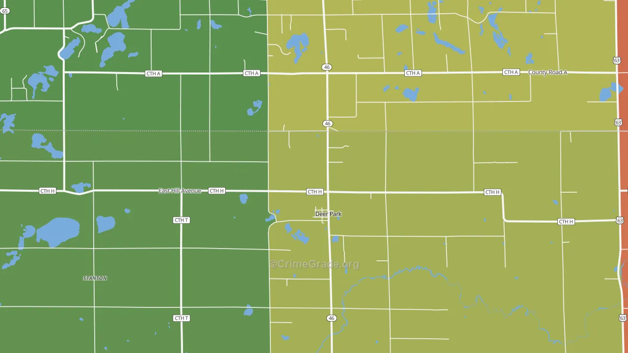 Deer Park, WI Map of Robbery Rates