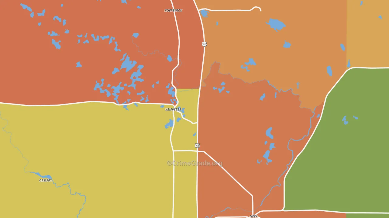 Deerbrook, WI Map of Robbery Rates