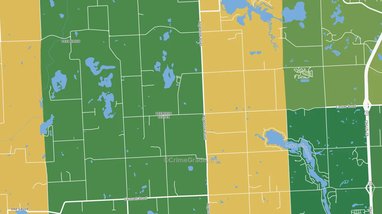 Deerfield Center, MI Map of Robbery Rates