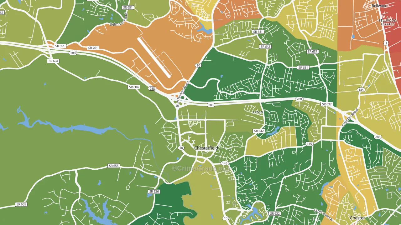 Deerfield Estates, VA Map of Robbery Rates