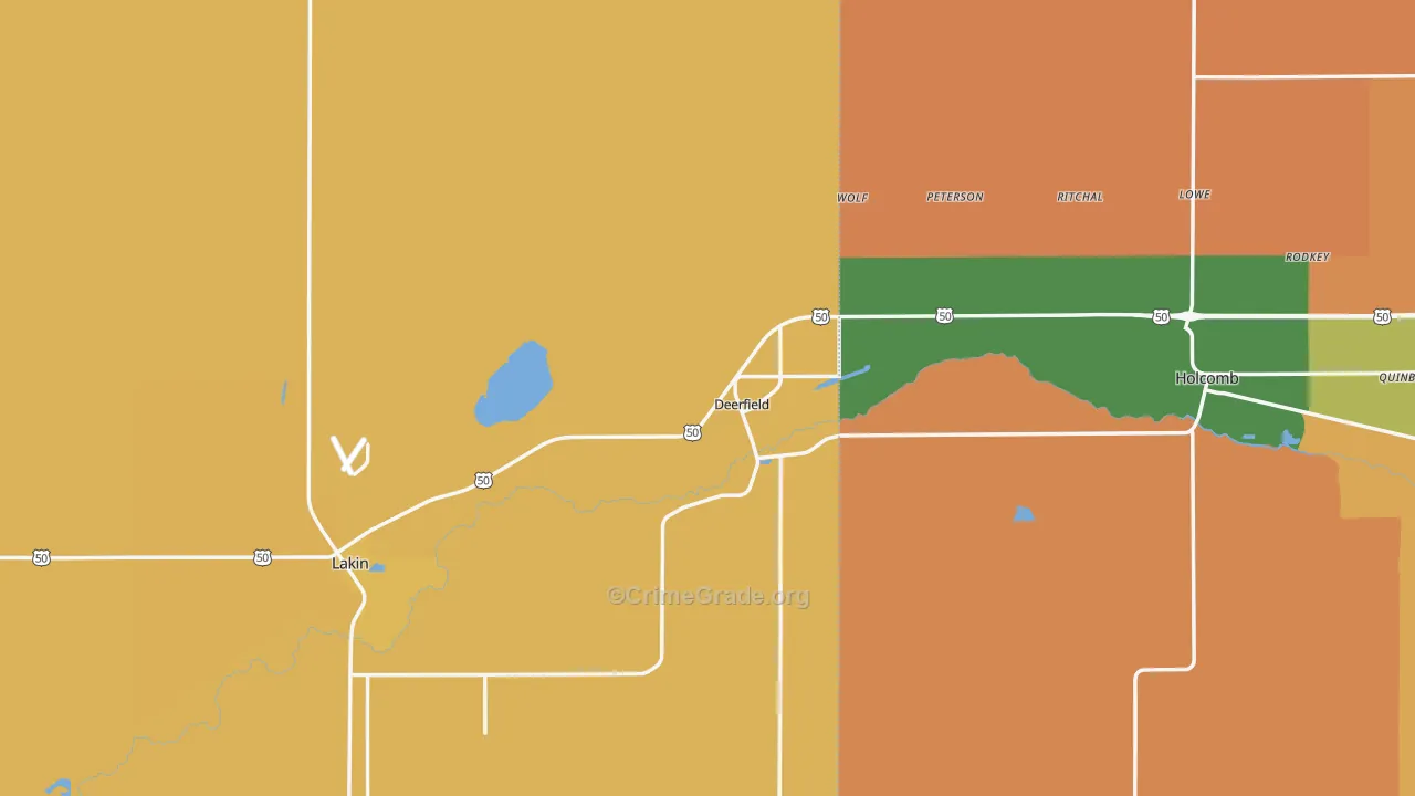 Deerfield, KS Map of Robbery Rates