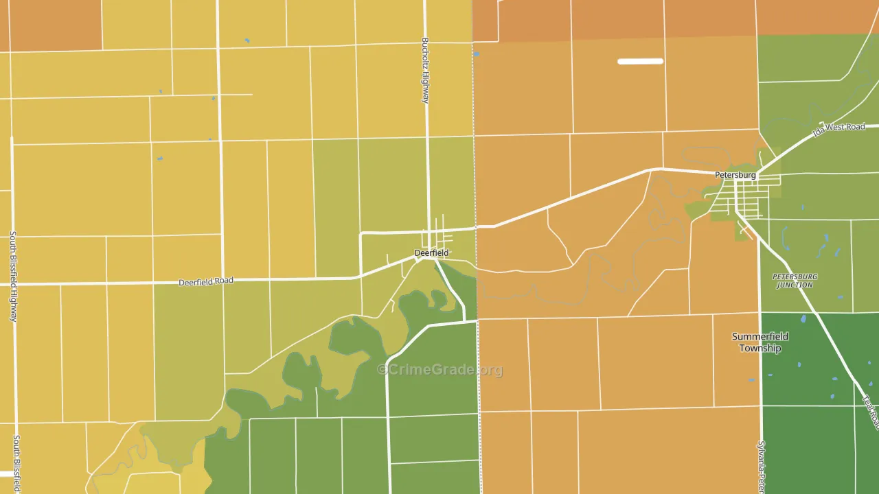 Deerfield, MI Map of Robbery Rates