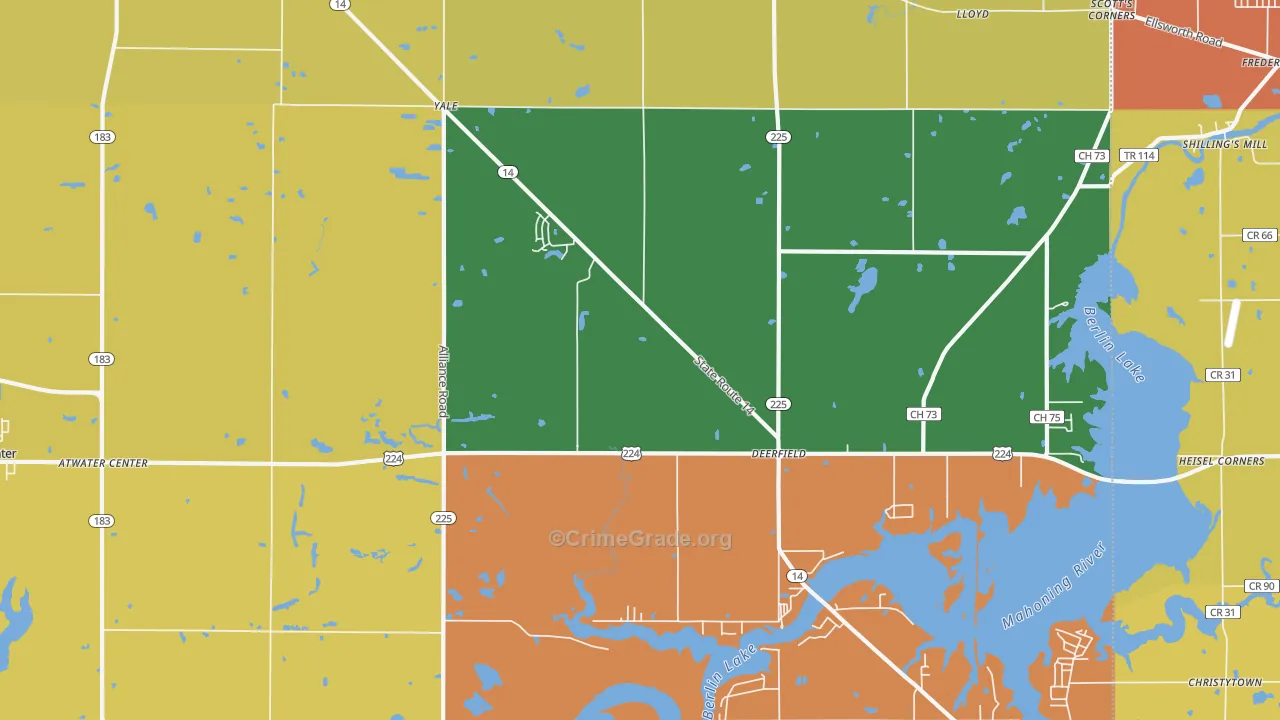 Deerfield, OH Map of Robbery Rates