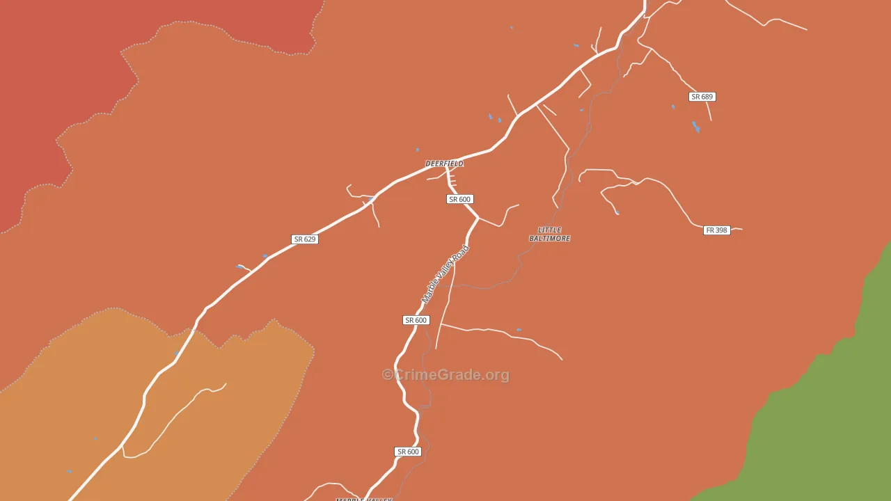 Deerfield, VA Map of Robbery Rates