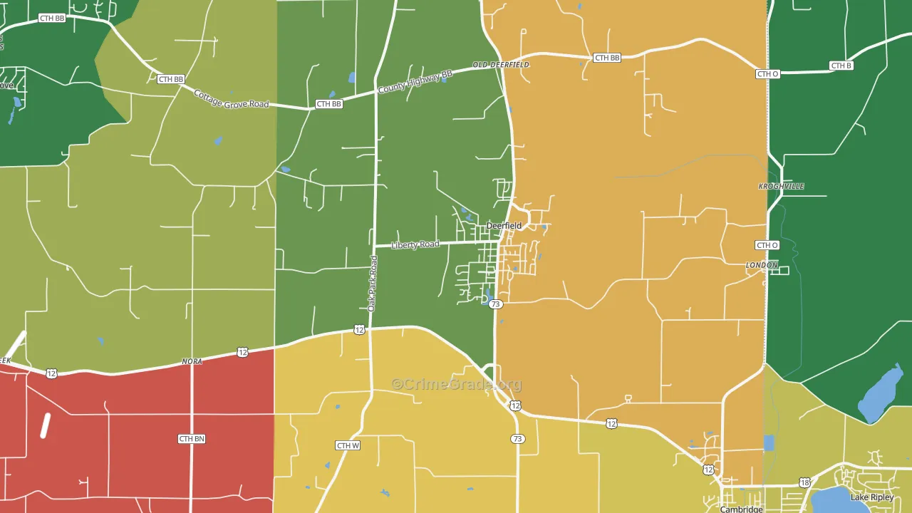 Deerfield, WI Map of Robbery Rates
