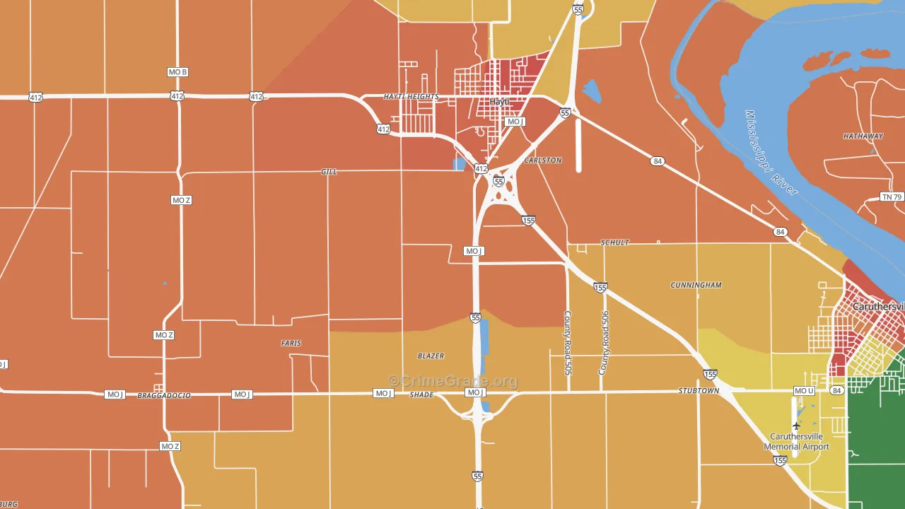 Deering, MO Map of Robbery Rates