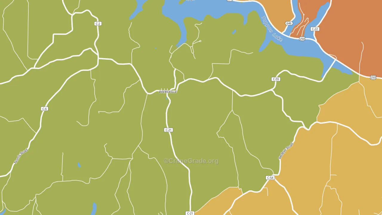 Deersville, OH Map of Robbery Rates