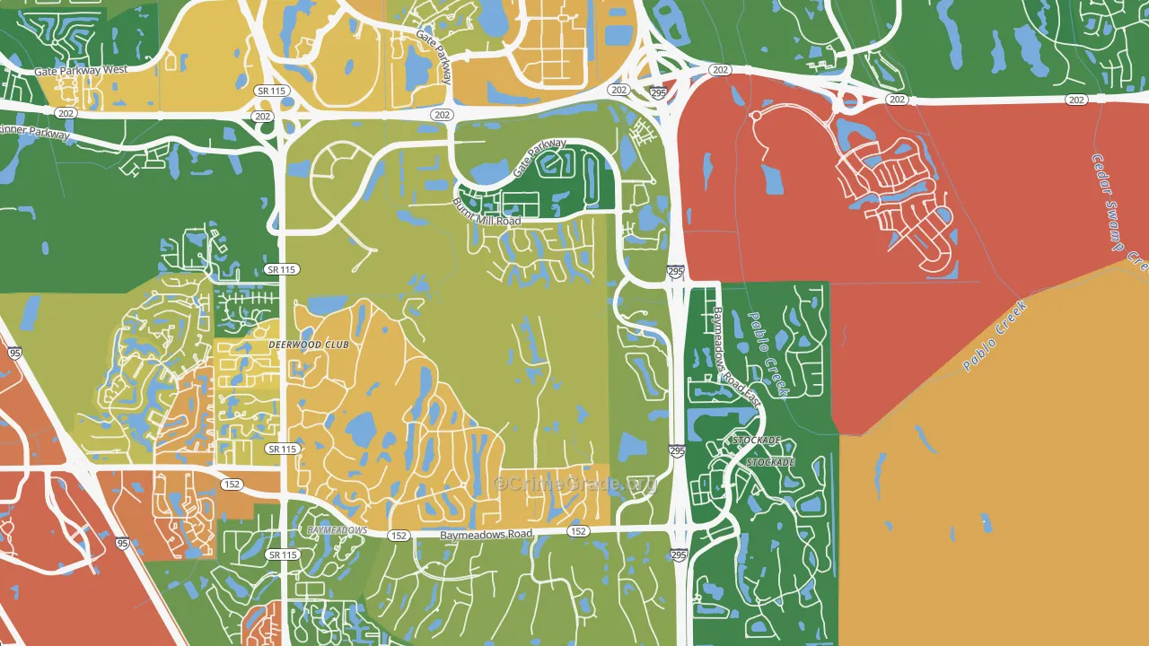 Deerwood, Jacksonville, FL Map of Robbery Rates