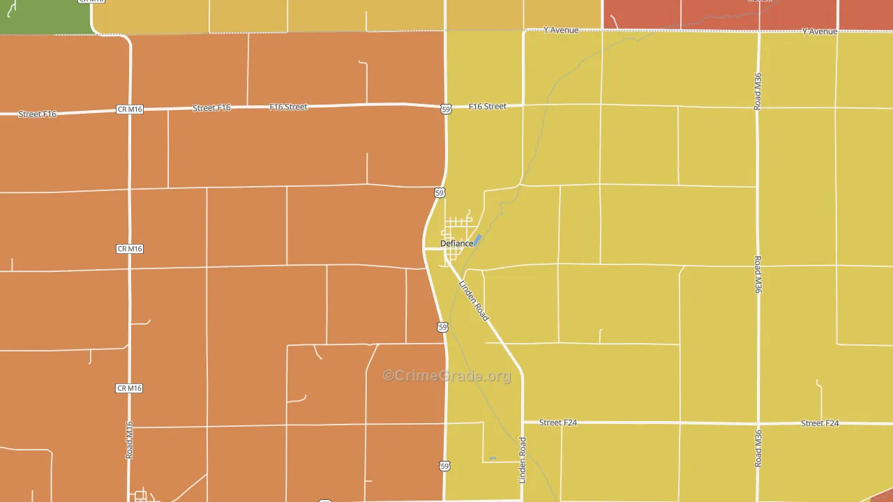 Defiance, IA Map of Robbery Rates