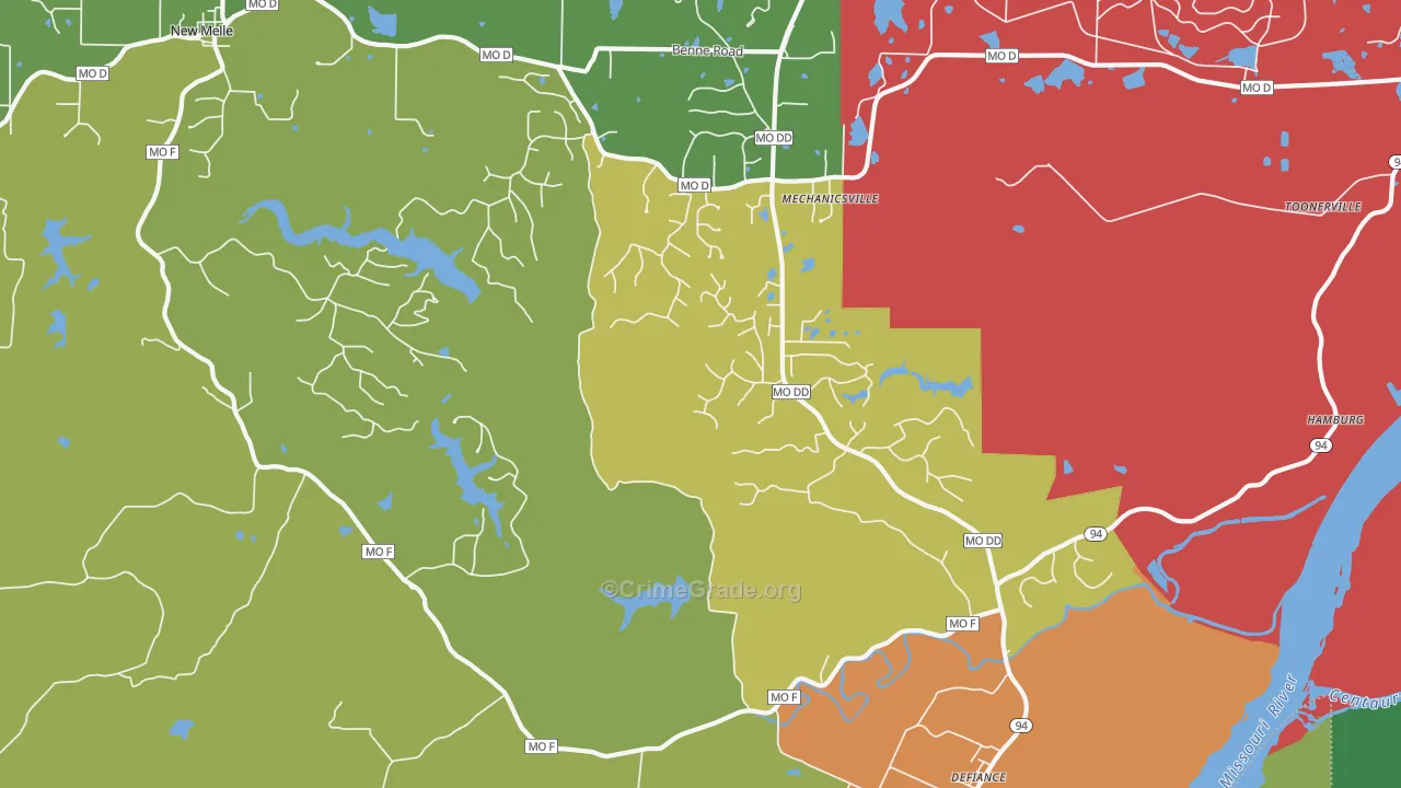 Defiance, MO Map of Robbery Rates