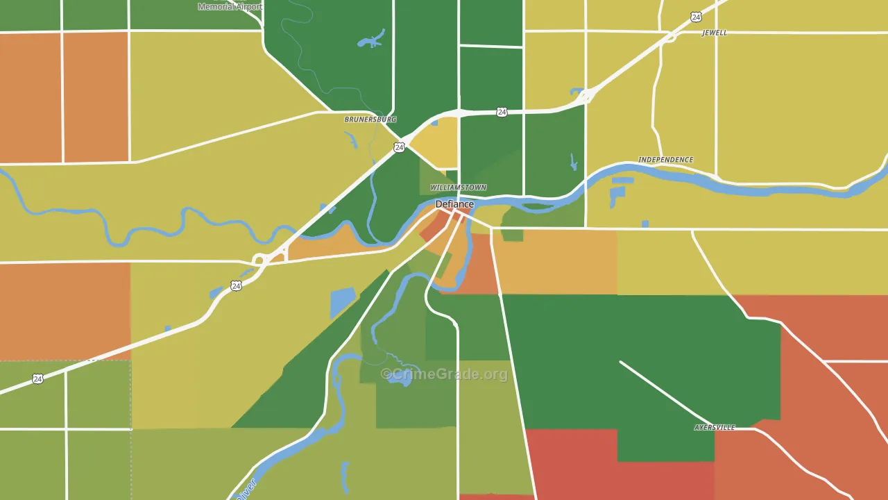 Defiance, OH Map of Robbery Rates