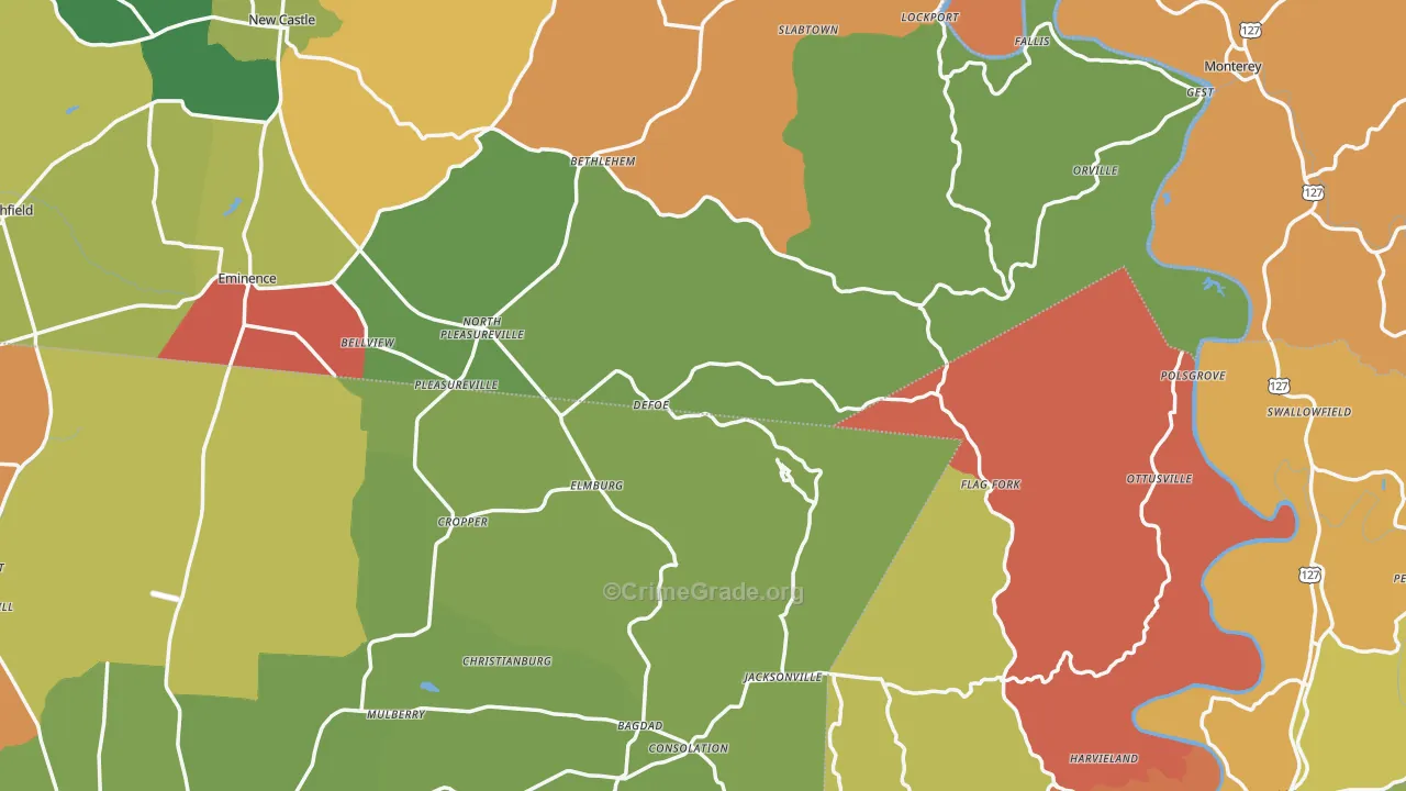 DeFoe, KY Map of Robbery Rates