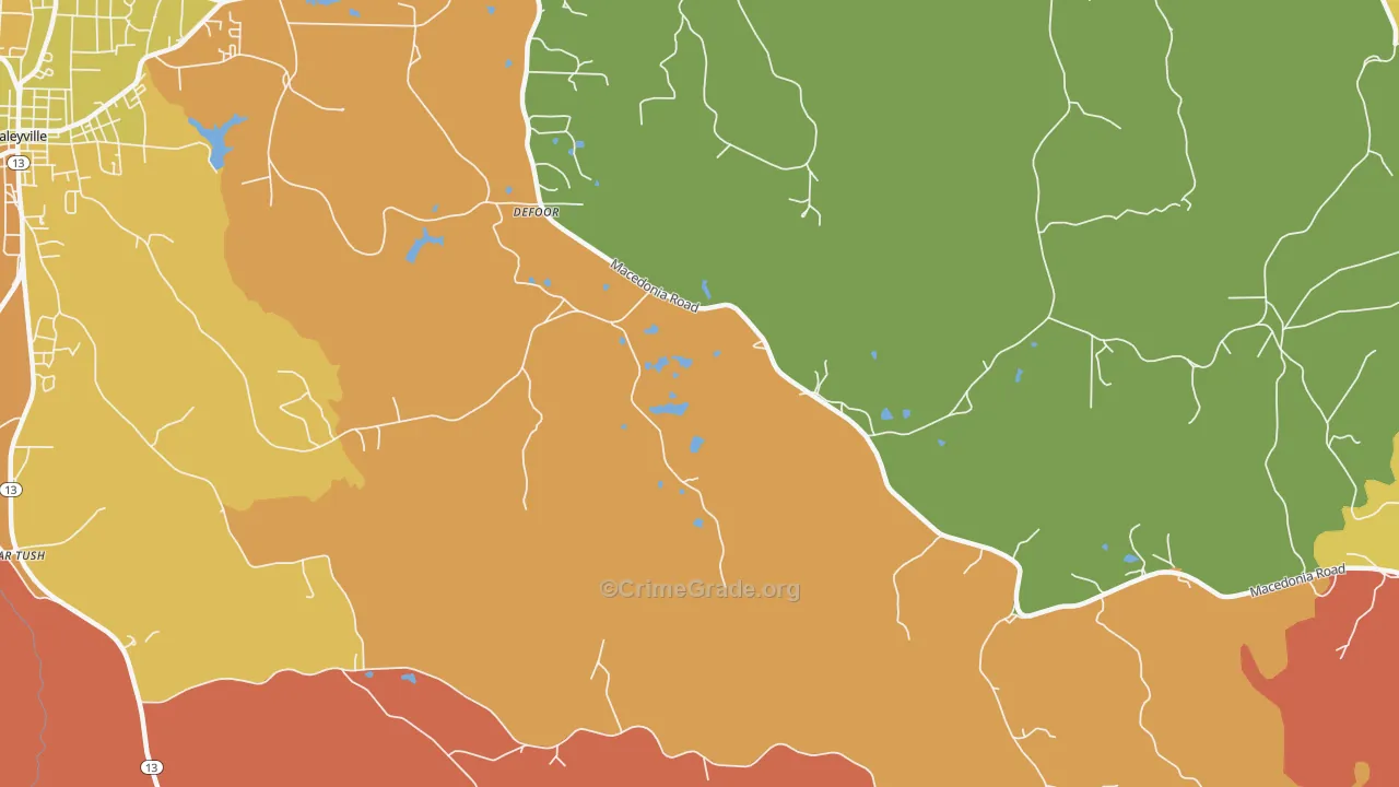 DeFoor, AL Map of Robbery Rates