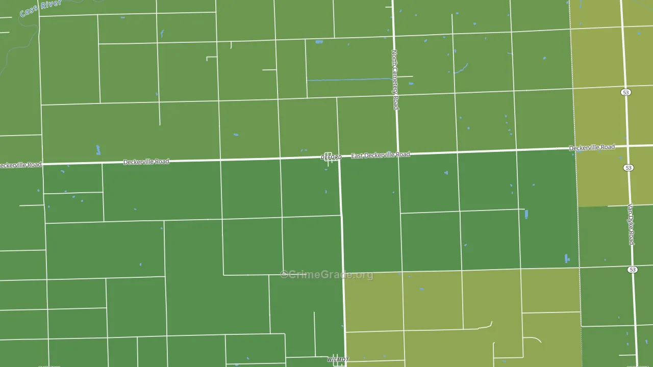 DeFord, MI Map of Robbery Rates