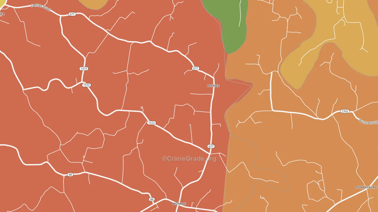 Defries, KY Map of Robbery Rates