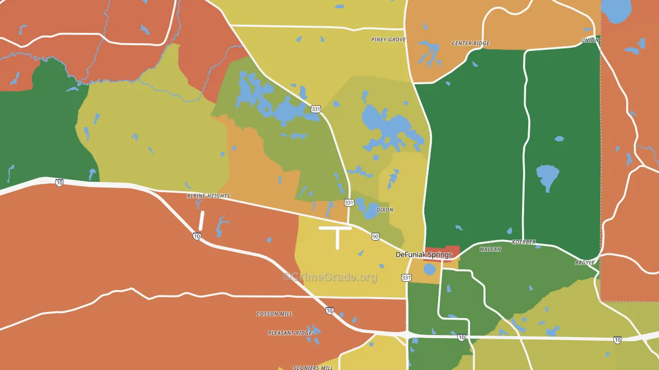 DeFuniak Springs, FL Map of Robbery Rates