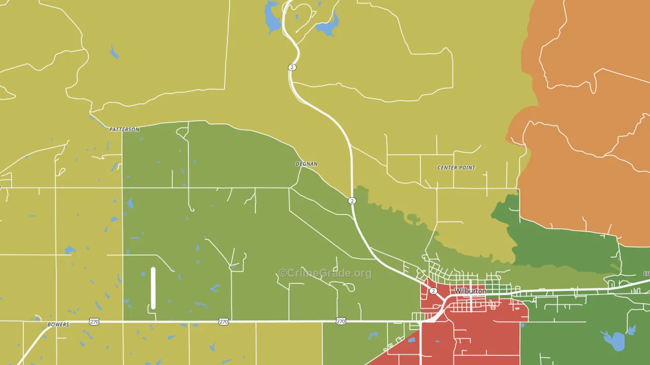 Degnan, OK Map of Robbery Rates