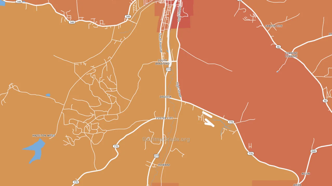 Degolia, PA Map of Robbery Rates