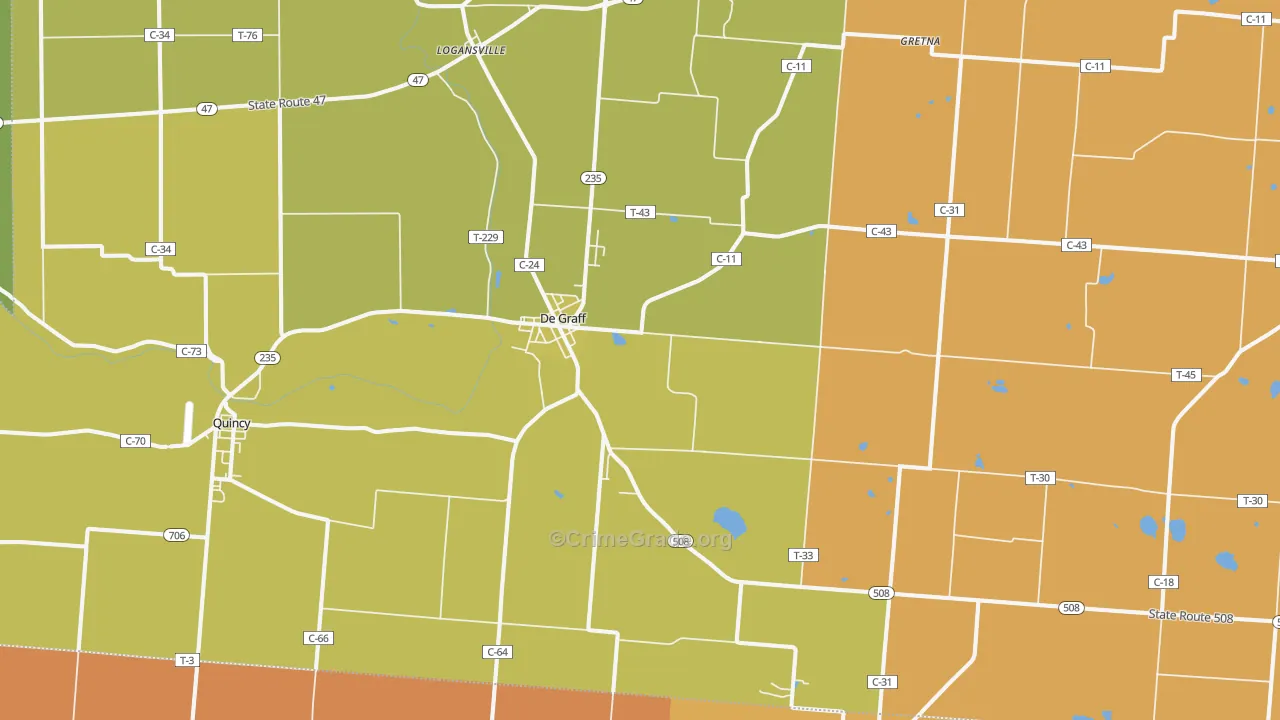 DeGraff, OH Map of Robbery Rates