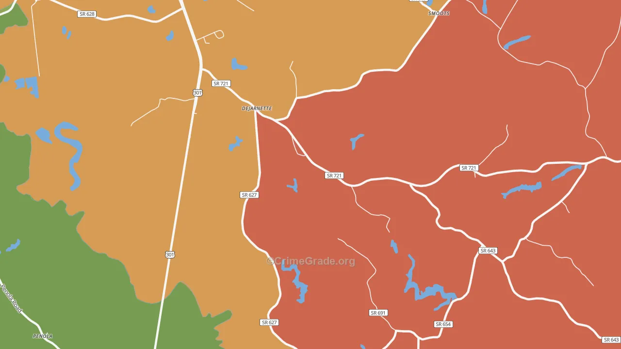 DeJarnett, VA Map of Robbery Rates