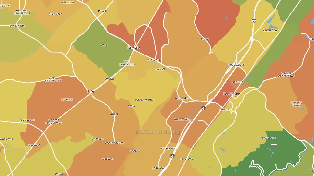 DeKalb County, AL Map of Robbery Rates