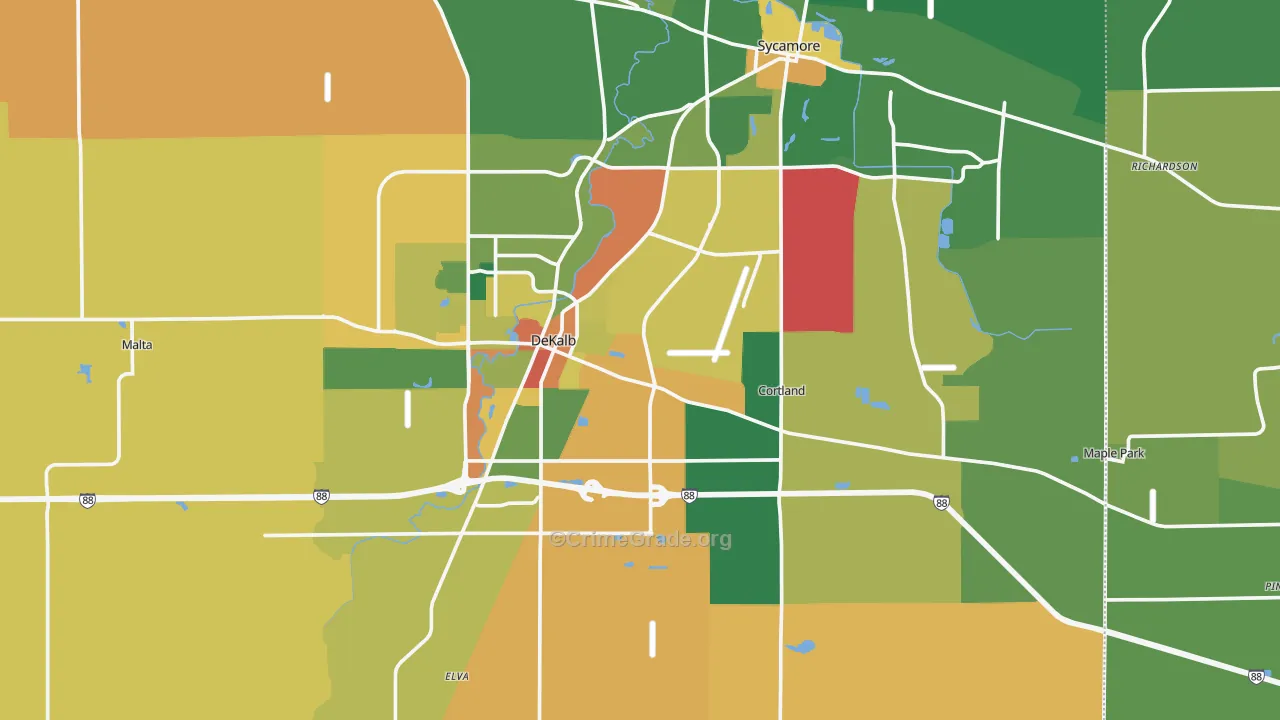 DeKalb County, IL Map of Robbery Rates