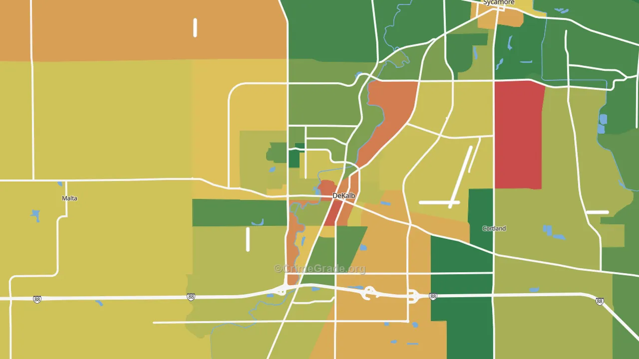 DeKalb, IL Map of Robbery Rates