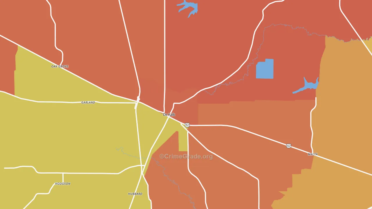 DeKalb, TX Map of Robbery Rates