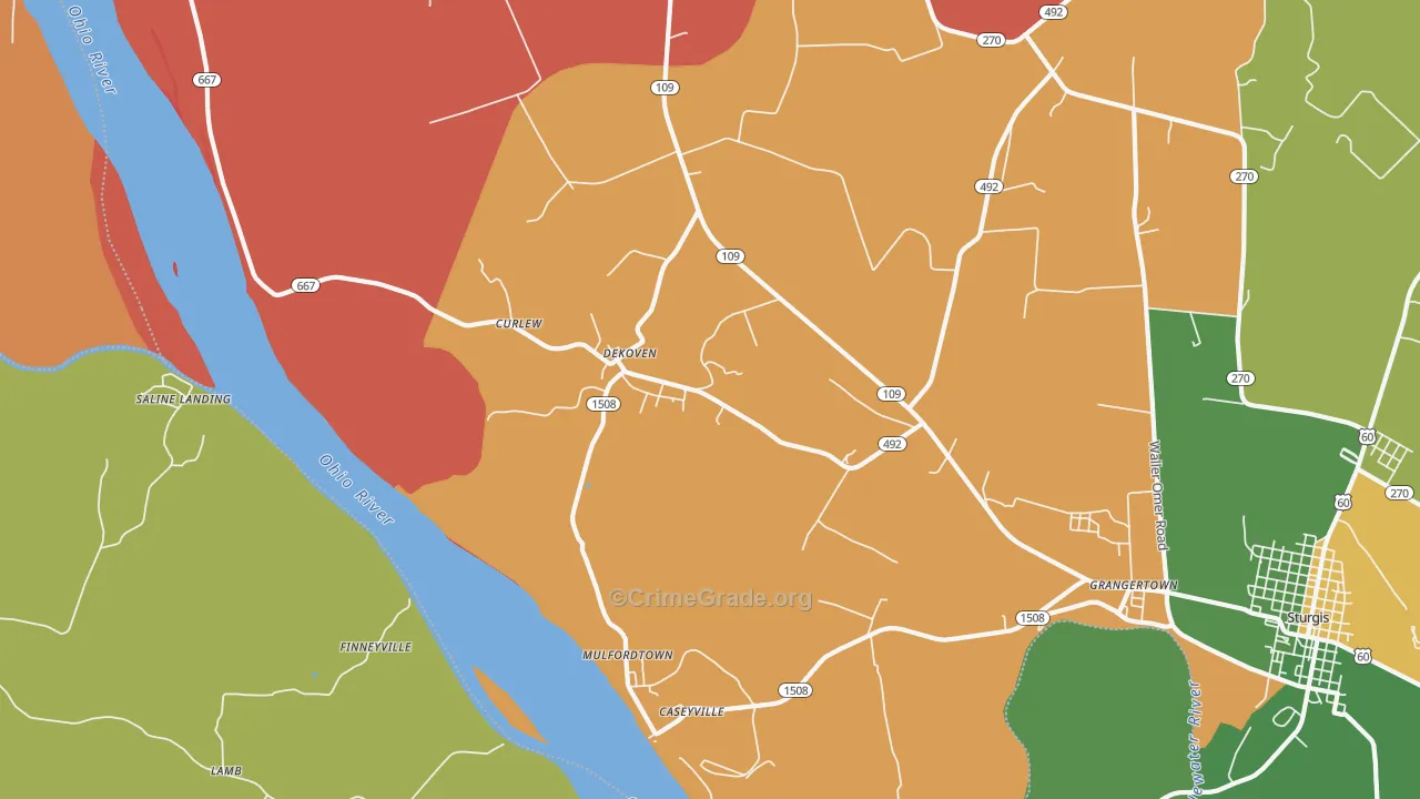 DeKoven, KY Map of Robbery Rates