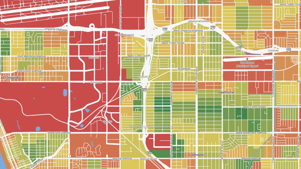 Del Aire, CA Map of Robbery Rates